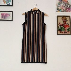 Sold ❤️ RVCA sz S mod vertical stripe stretchy knit mock neck mini sleeveless